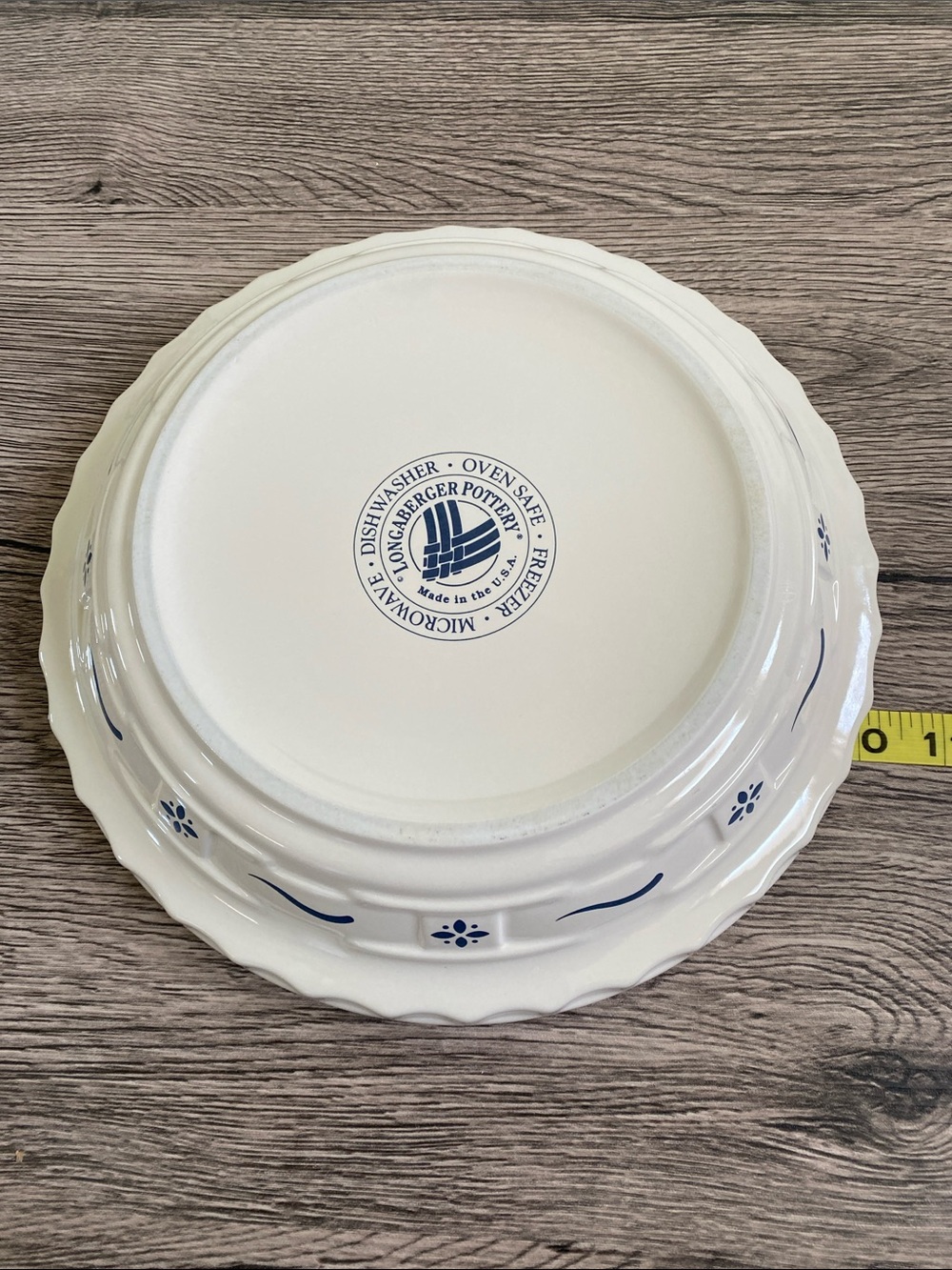 Longaberger Pottery Woven Traditions Heritage Blue 10 inch Pie Plate - Picture 3 of 8